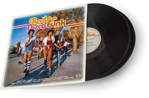 Vinyl record with cover art depicting people roller skating by palm trees.