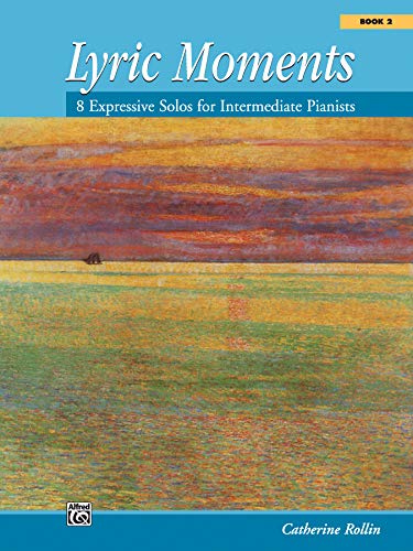 Music book cover titled Lyric Moments Book 2 featuring an impressionist sunset painting.