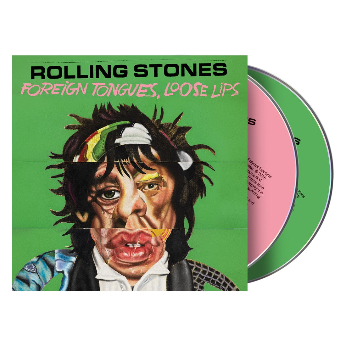 Rolling Stones "Foreign Tongues, Loose Lips" CD with painted portrait cover.