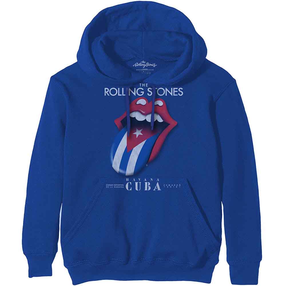 Blue Rolling Stones hoodie with the iconic tongue and Cuba design.