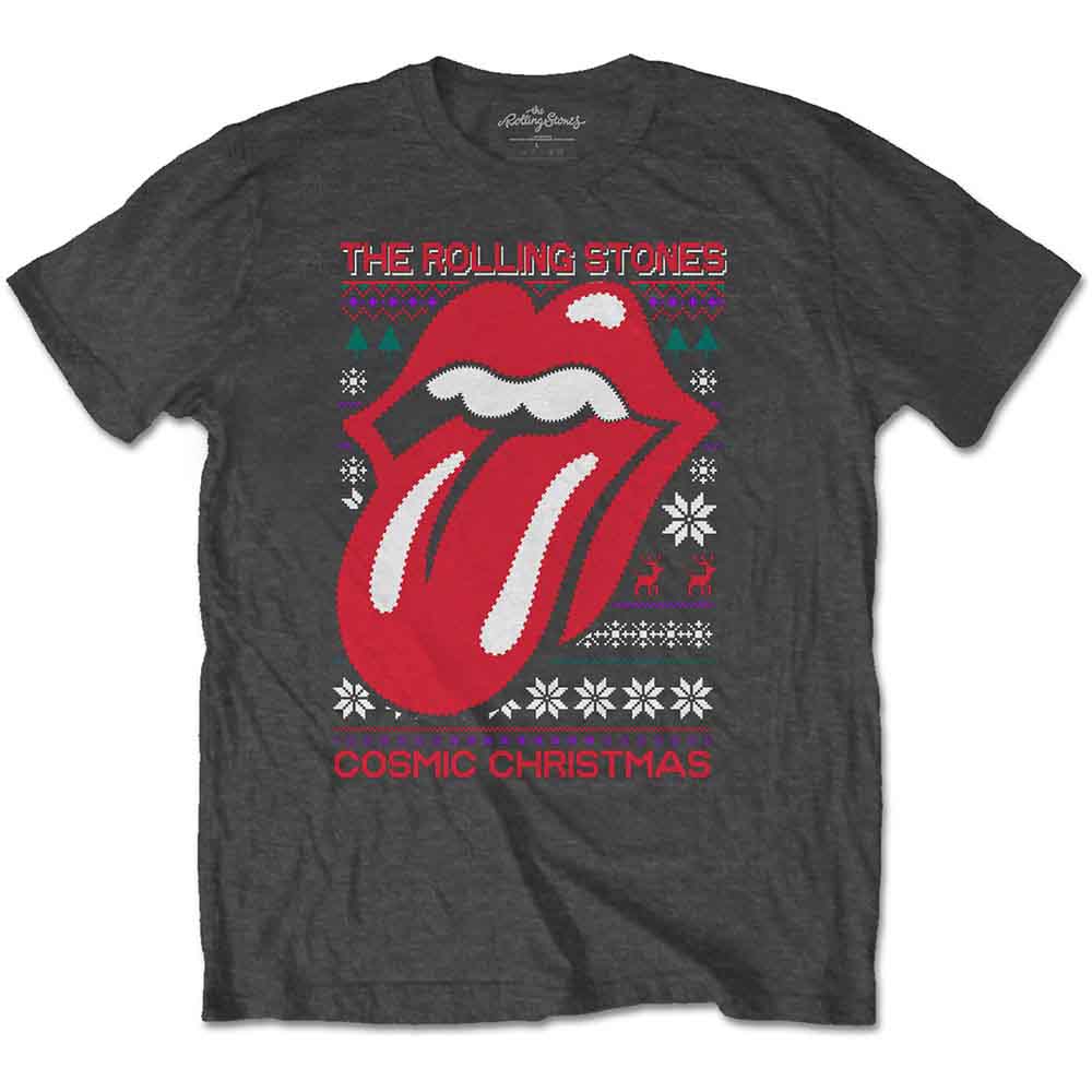 Charcoal grey t-shirt with The Rolling Stones’ Christmas logo design.