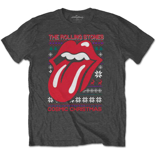 Charcoal grey t-shirt with The Rolling Stones’ Christmas logo design.