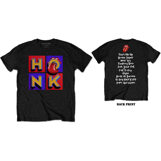 Black Rolling Stones "Honk" album t-shirt with logo and tracklist.