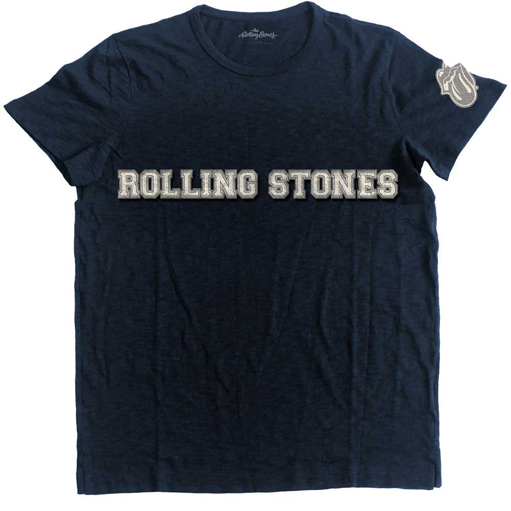 Dark blue Rolling Stones t-shirt with logo and tongue applique.