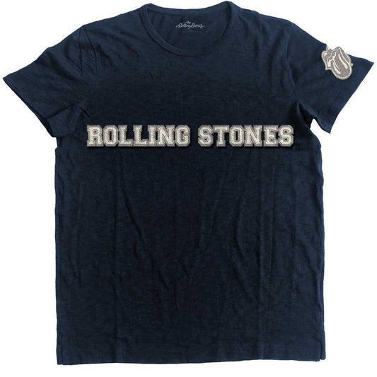 Dark blue Rolling Stones t-shirt with logo and tongue applique.