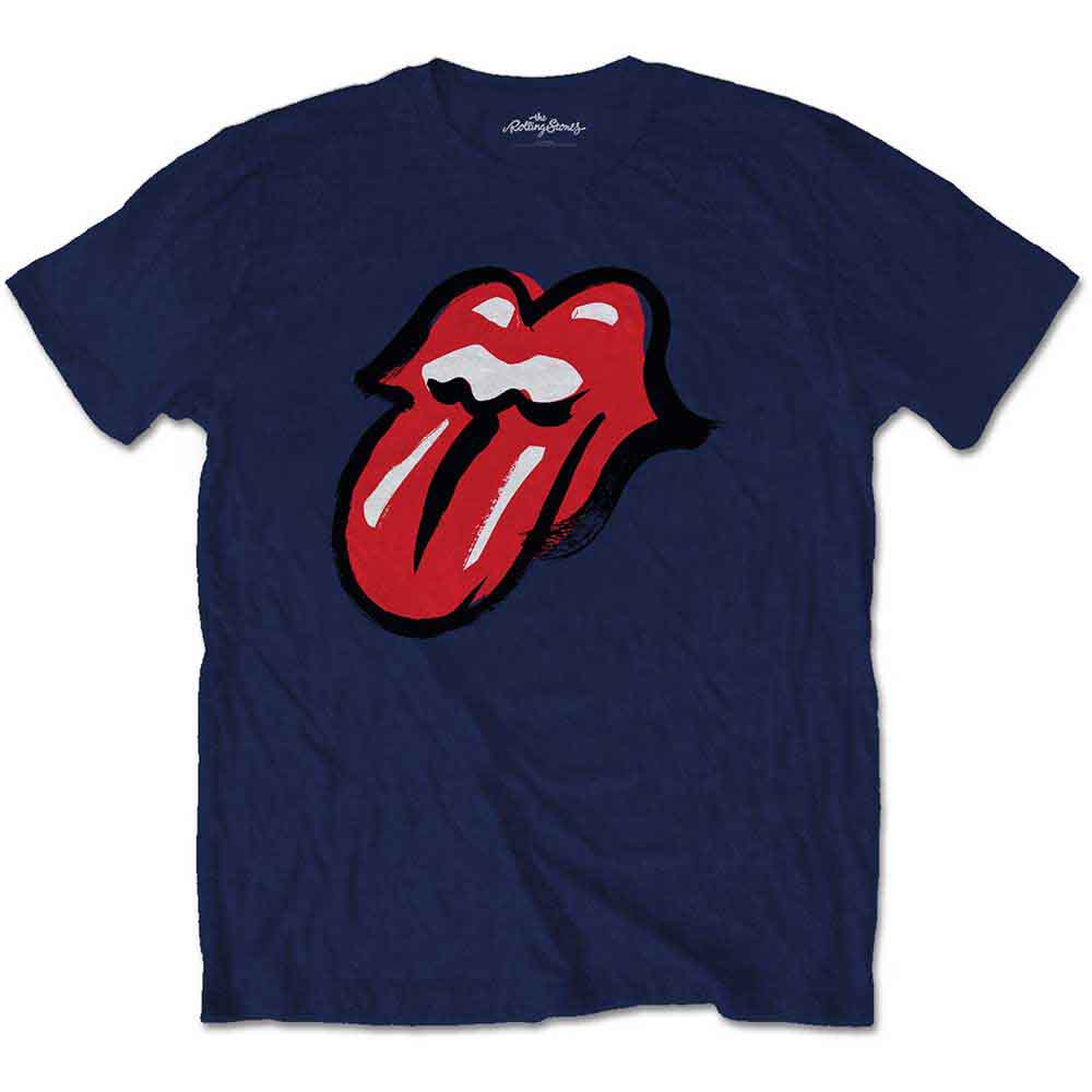 Navy blue t-shirt with the Rolling Stones’ iconic tongue and lips logo.