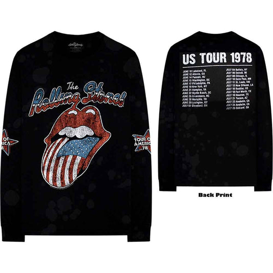 Long sleeve black t-shirt with Rolling Stones '78 tour back and sleeve print.