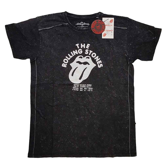 Navy blue Rolling Stones t-shirt with tongue and lips logo, NYC 75.