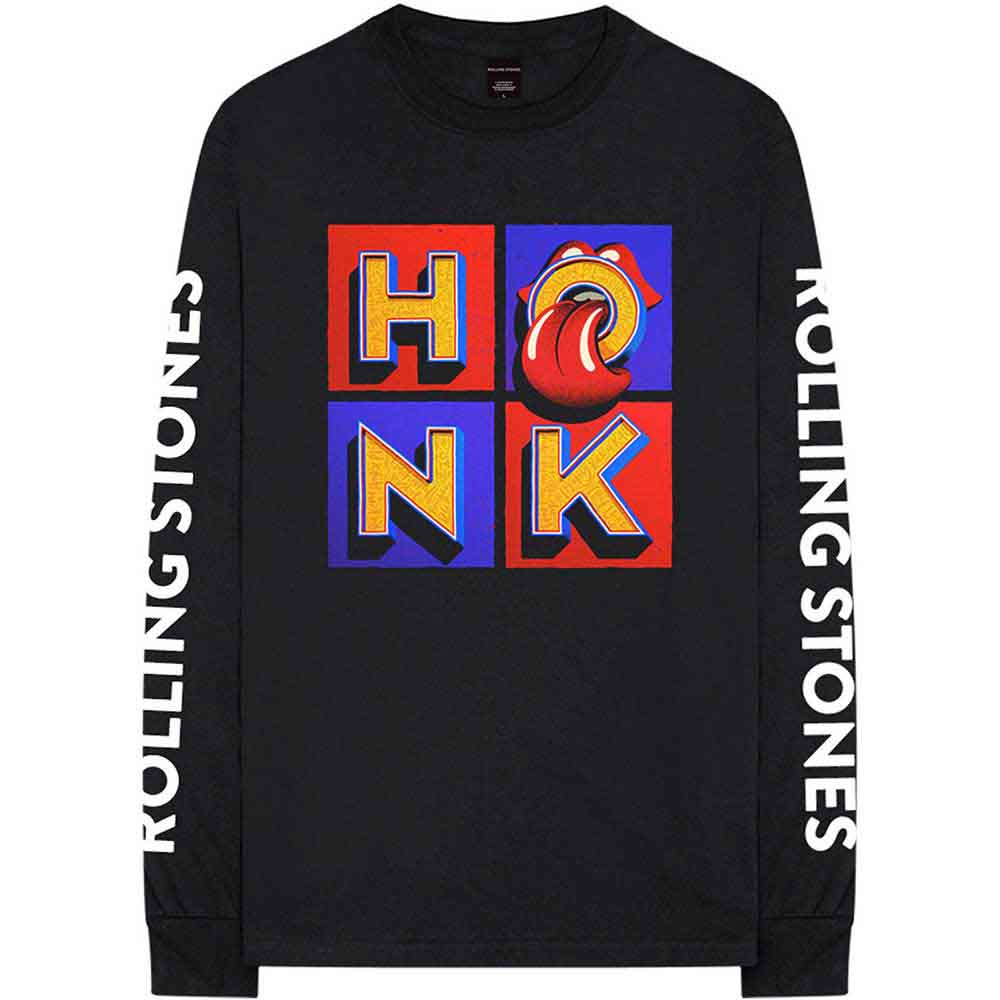 Black Rolling Stones sweatshirt with colorful "Honk" album art print.