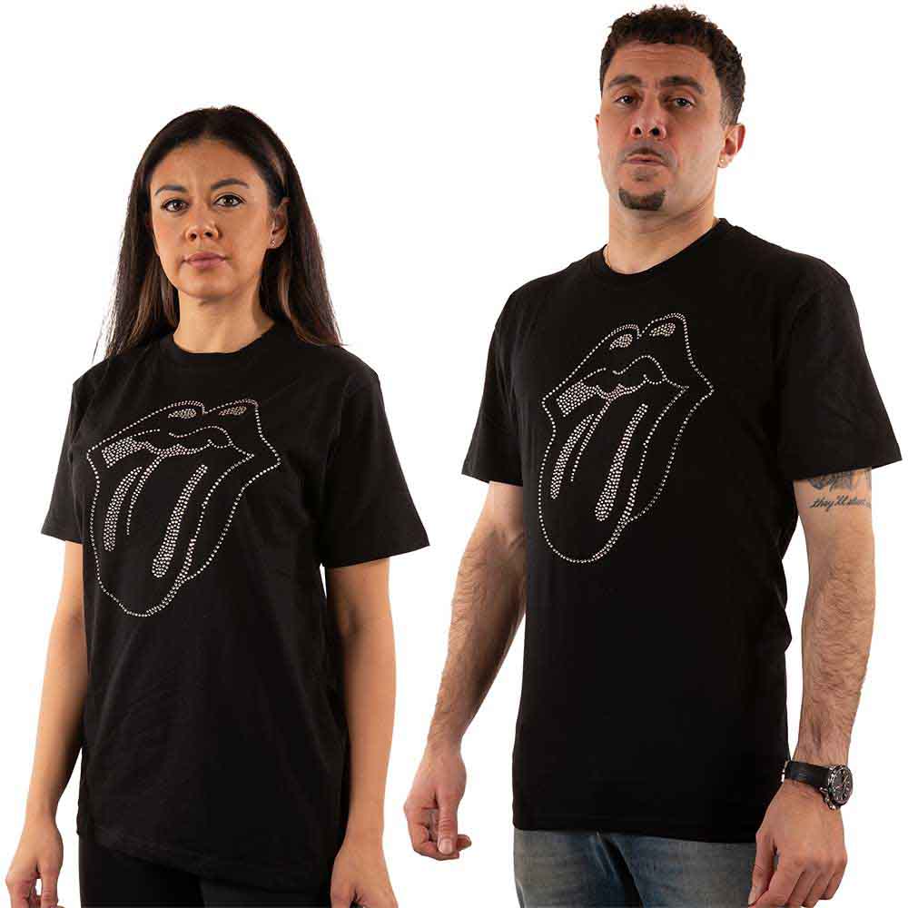 Black t-shirt with sparkly Rolling Stones tongue and lips logo.