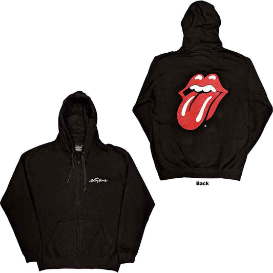 Navy blue Rolling Stones zip-up hoodie with logo on chest.