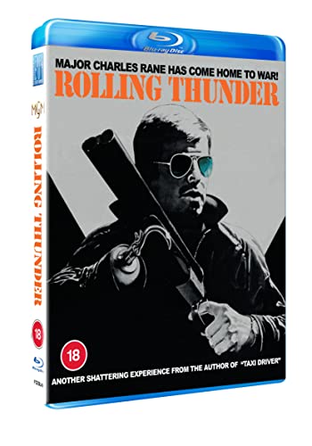 Blu-ray cover art for Rolling Thunder featuring a man with a hook hand.