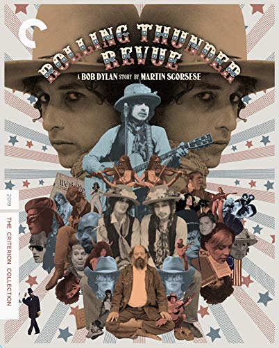 “Rolling Thunder Revue” Blu-ray cover with Bob Dylan and collage of performers.
