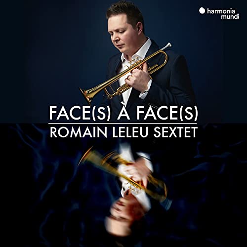Jazz musician Romain Leleu playing a golden trumpet, album cover.