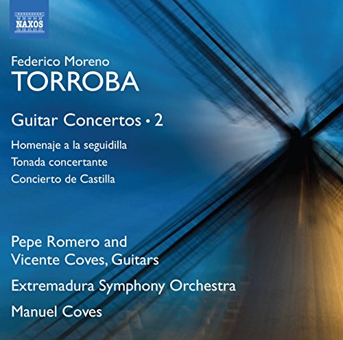 CD cover for Torroba’s Guitar Concertos Vol. 2, featuring blue abstract design.