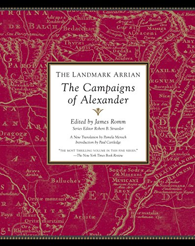 Book cover: "The Landmark Arrian" with a red-gold ancient map background.