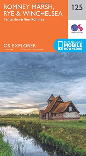 Ordnance Survey Explorer map 125 of Romney Marsh, Rye, and Winchelsea.
