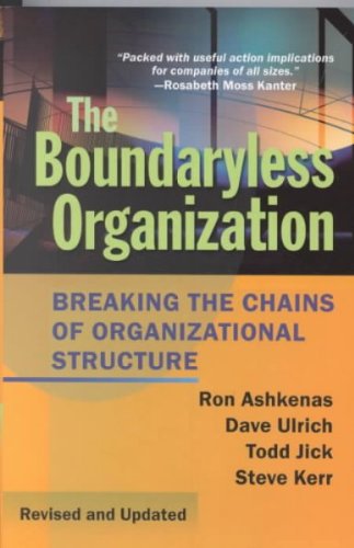 Book cover for The Boundaryless Organization with a yellow and grey background.