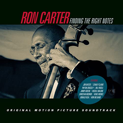 Ron Carter with upright bass, album cover for "Finding The Right Notes" vinyl.