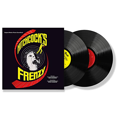 Frenzy" soundtrack vinyl record with Hitchcock film cover art displayed.