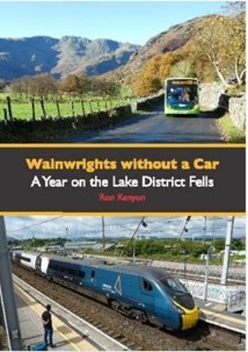 Book cover featuring Lake District fells, a bus, and a train.