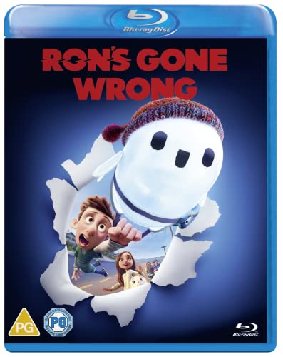 Ron's Gone Wrong" Blu-ray cover featuring a robot and two children.