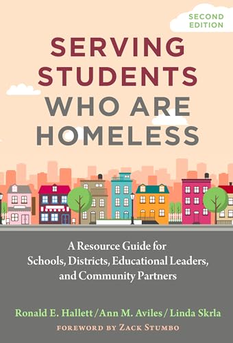 Book cover: “Serving Students Who Are Homeless,” second edition, with city illustration.