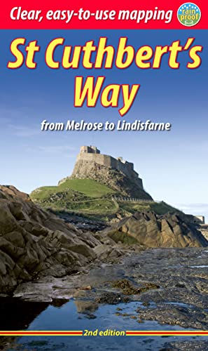 Map or guidebook cover showing route from Melrose to Lindisfarne with saintly or historic imagery.