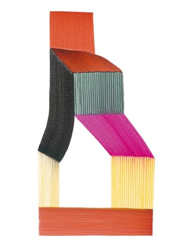 Abstract geometric artwork of a house-like shape with textured, colorful blocks.