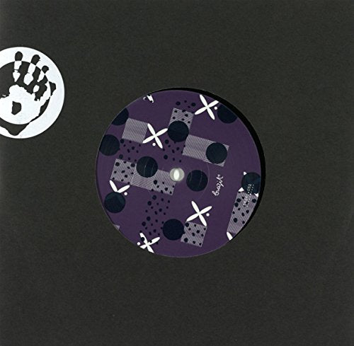 A vinyl record with a purple patterned label inside a black sleeve.