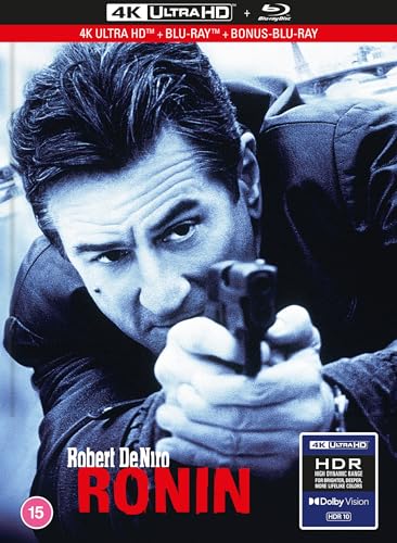 Robert De Niro aiming a handgun on the cover of the Ronin Blu-ray mediabook.