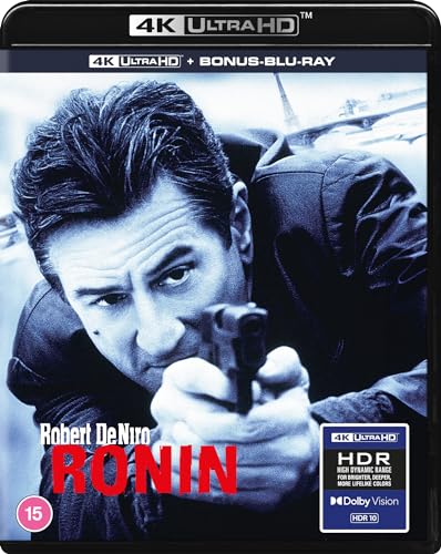 Robert De Niro aiming a handgun on the cover of the Ronin 4K Blu-ray.