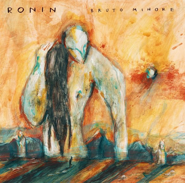 Painted album cover featuring a large, abstract figure with smaller figures below.