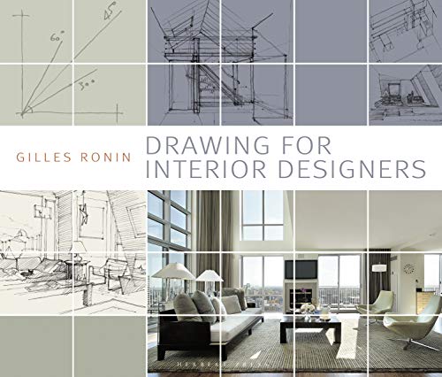 Book cover: "Drawing for Interior Designers" with architectural sketches and room views.