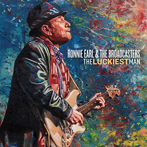 Painted portrait of guitarist Ronnie Earl with his band’s album title.