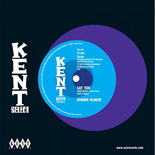 Vinyl record label for Ronnie Mcneir's "Say You" with blue center.