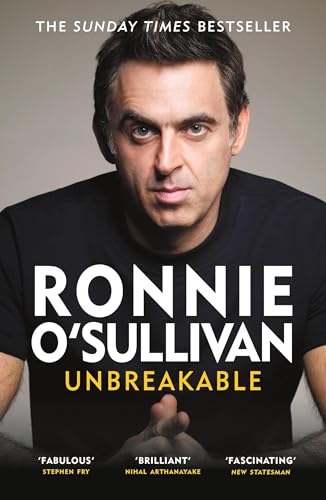 Book cover featuring portrait of Ronnie O’Sullivan, titled “Unbreakable.”