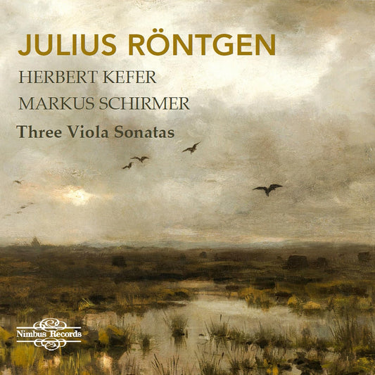 CD cover for Julius Röntgen’s “Three Viola Sonatas” with landscape imagery.