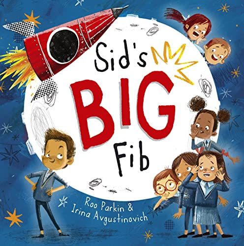 Book cover featuring a boy, a rocket, and children against a dark blue background.