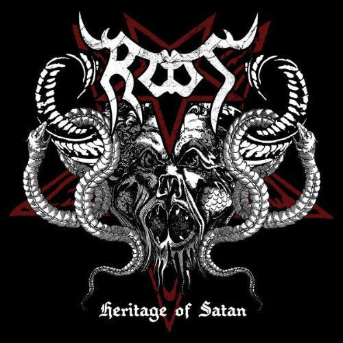 Root “Heritage of Satan” CD cover: skull with snakes and pentagram.