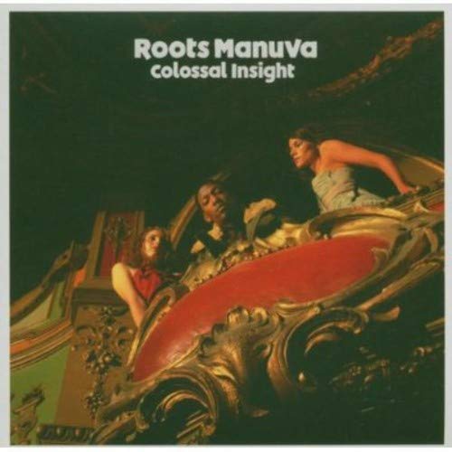 Roots Manuva "Colossal Insight" CD cover with figures on ornate architecture.