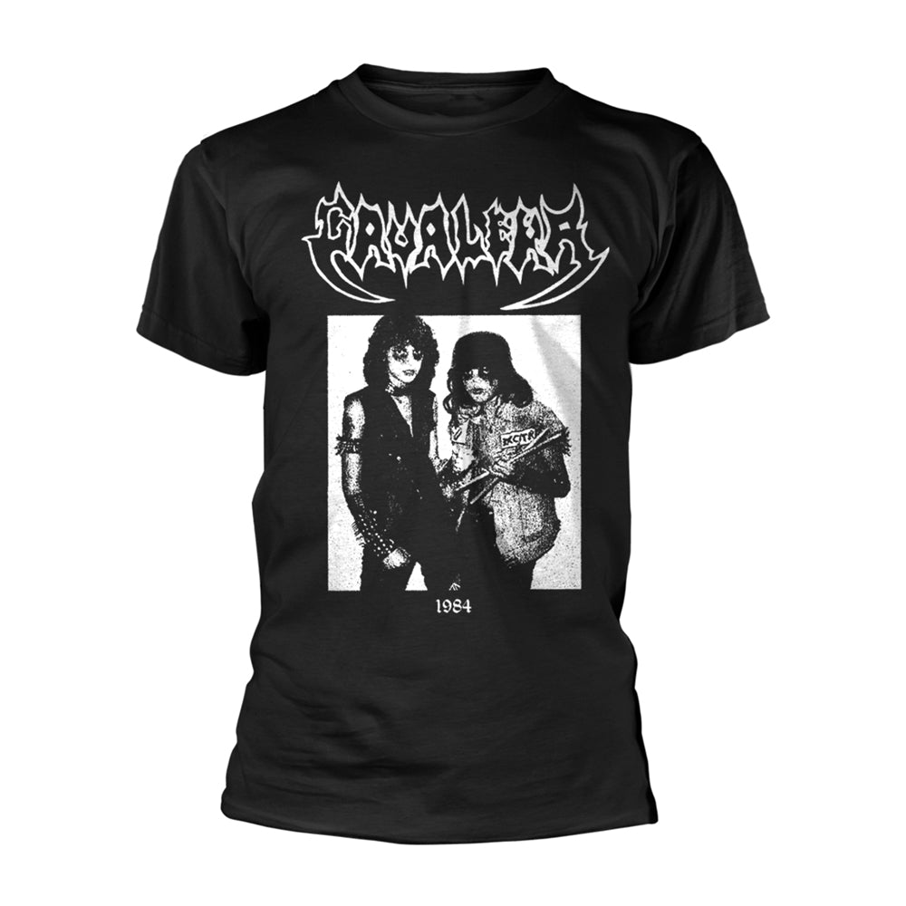 Black t-shirt with a white graphic of a band and text "GRAVE DIGGER".