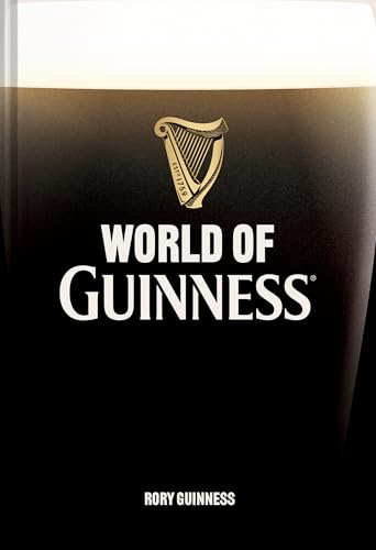 Book cover for “World of Guinness” featuring a pint glass and harp.