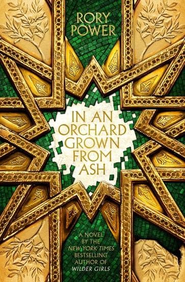 Book cover: green and gold geometric design with floral illustrations.