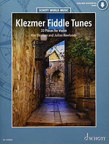 Sheet music cover for “Klezmer Fiddle Tunes” with a stone alleyway image.