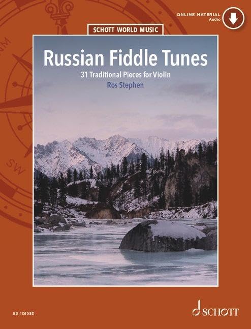 Sheet music cover: "Russian Fiddle Tunes" with snowy mountain landscape.