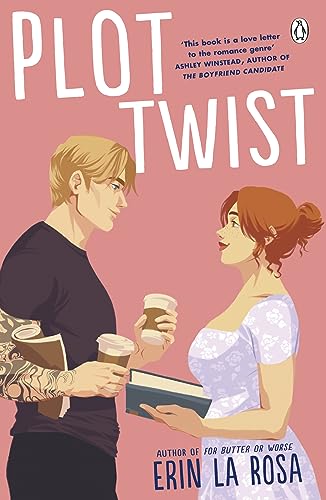 Book cover, “Plot Twist”, depicting two young adults with coffee cups.