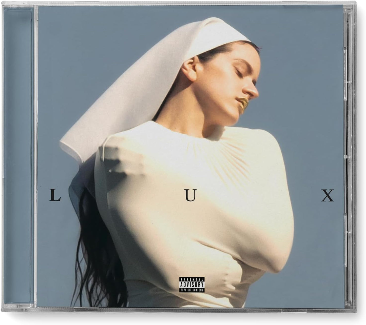 Rosalía's "LUX" CD cover: woman in white veil, letters "LUX".
