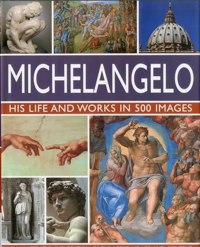 Book cover featuring Michelangelo’s sculptures and paintings, titled “Michelangelo.”