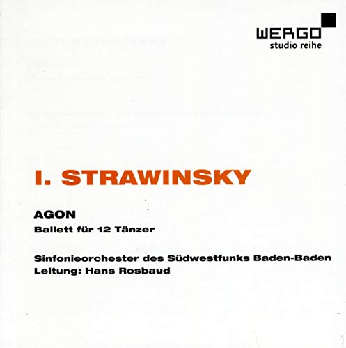 CD cover for Stravinsky’s “Agon” ballet, with red and black text.